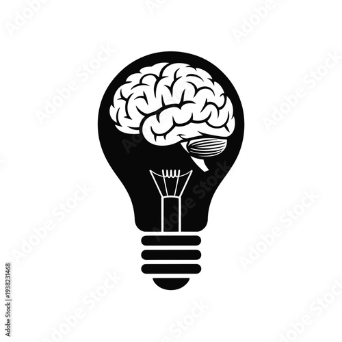 A lightbulb containing a detailed illustration of a human brain