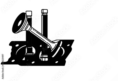 Black silhouette of engine valves and gasket on white background