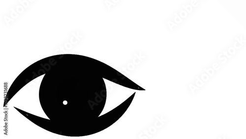 A stylized black eye with a white pupil and a white background