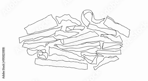 Abstract line art of scattered, overlapping, unevenly shaped strips