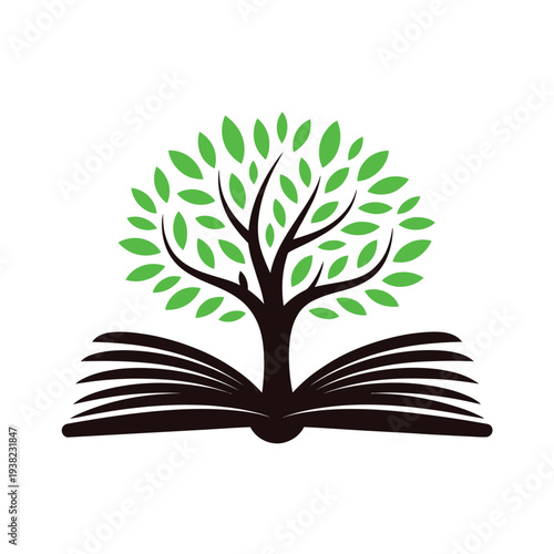A stylized tree growing from an open book representing knowledge