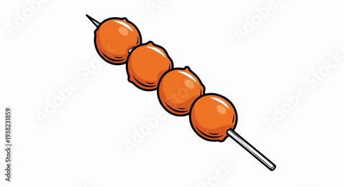 A cartoon illustration of four orange-colored meatballs on a skewer