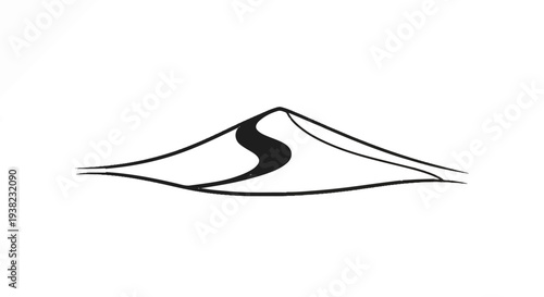 Abstract black ink symbol resembling a stylized eye or dune on a white background
