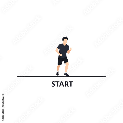 Man at start line ready to run, fitness and sport concept