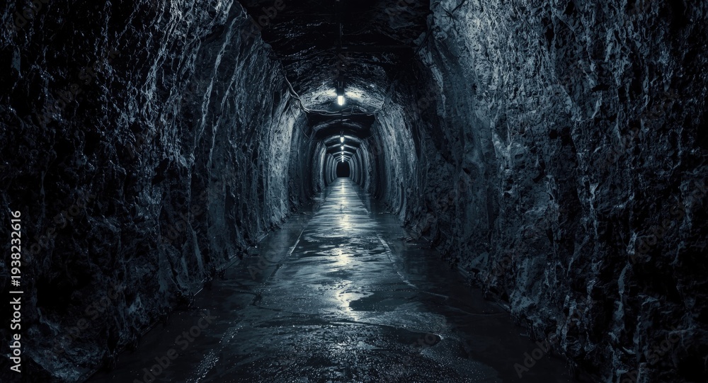 Obraz premium Deep underground corridor shaped by longwall mining process