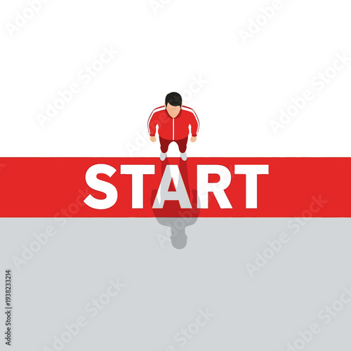 Runner at Start Line Ready to Begin Race, Top View