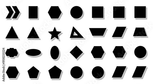 Black Geometric Shapes Collection Isolated on White Background