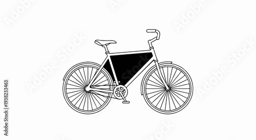 Line art drawing of a bicycle with a solid black center frame