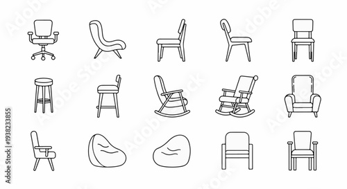 A collection of diverse chair illustrations in a clean outline style