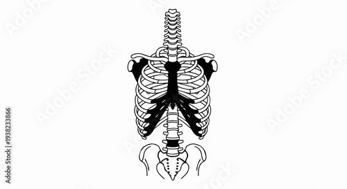 Detailed line illustration of a human torso skeletal system
