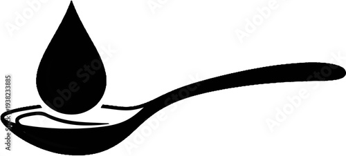 Black silhouette of a single drop of liquid on a spoon
