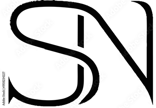 Elegant black intertwined letters "S" and "N" against a white backdrop, modern design