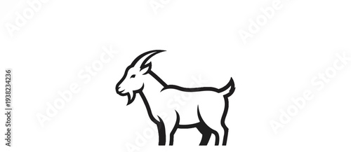 Black and white outline of a goat standing on a white background
