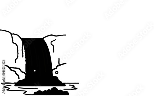 Simple black ink illustration of a waterfall cascading over rocks into a pool