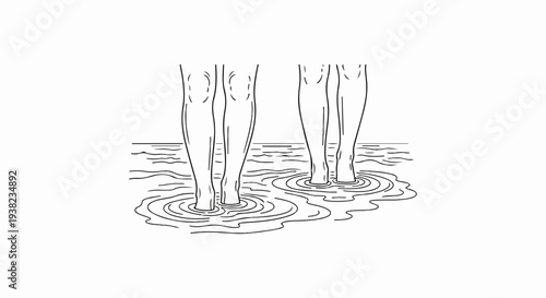 Line drawing of two pairs of legs standing in rippling water