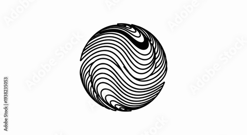 Abstract black and white swirling orb with flowing lines