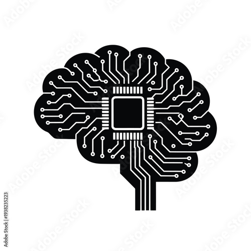 A stylized brain illustration incorporating technology and circuit board elements