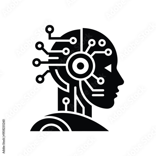 Artificial intelligence concept human head combined with digital circuitry