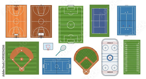 Collection of Various Sports Fields and Courts Illustration.