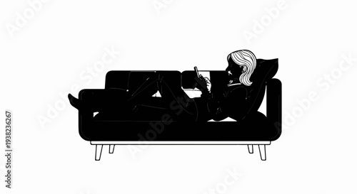 Stylized illustration of a person relaxing on a couch with a smartphone
