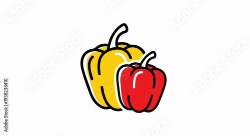 Two cartoonish bell peppers, one yellow and one red, with thick black outlines
