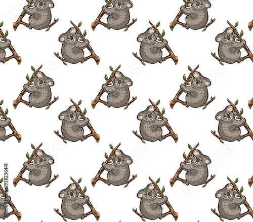 Cute koala bear repeat pattern in a seamless vector print