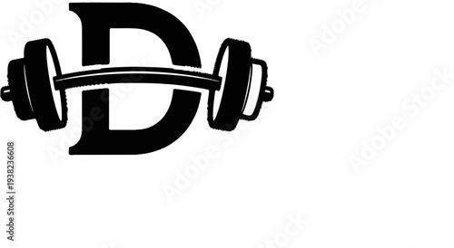 Stylized black letter 'D' integrated with a barbell silhouette
