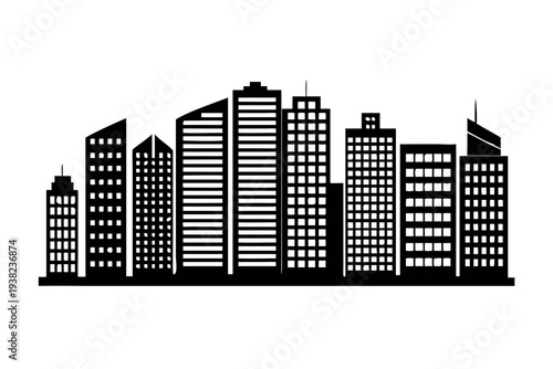 City skyline with modern office buildings and skyscrapers.