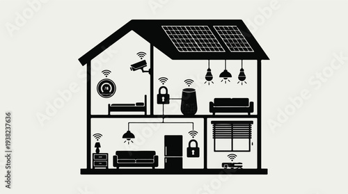 Modern Smart Home System Illustration with Connected Devices and IoT Technology
