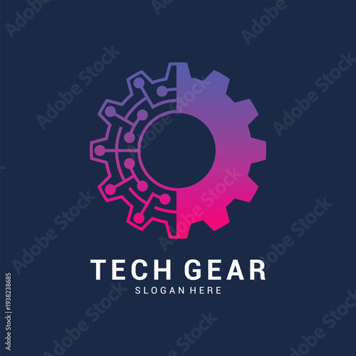 Bild auf Leinwand Digital gear tech logo with circuit design
