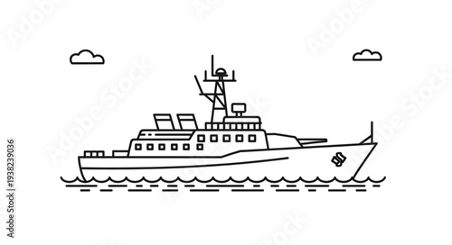 Simple Black and White Ship Illustration.