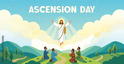 Biblical Ascension of Jesus to Heaven Christian Religious Vector Art
