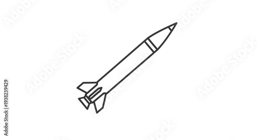 Simple Black and White Rocket Illustration.