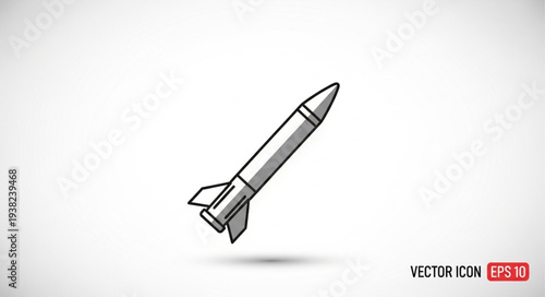Simple Black and White Rocket Illustration.