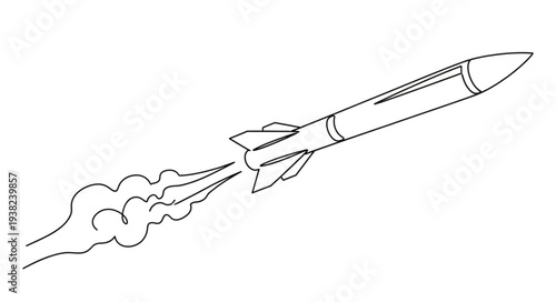 Simple Black and White Rocket Illustration.