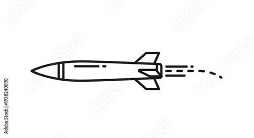 Simple Black and White Rocket Illustration.
