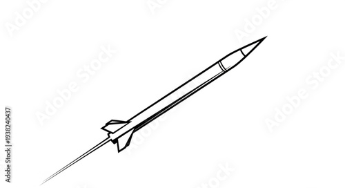 Simple Black and White Rocket Illustration.