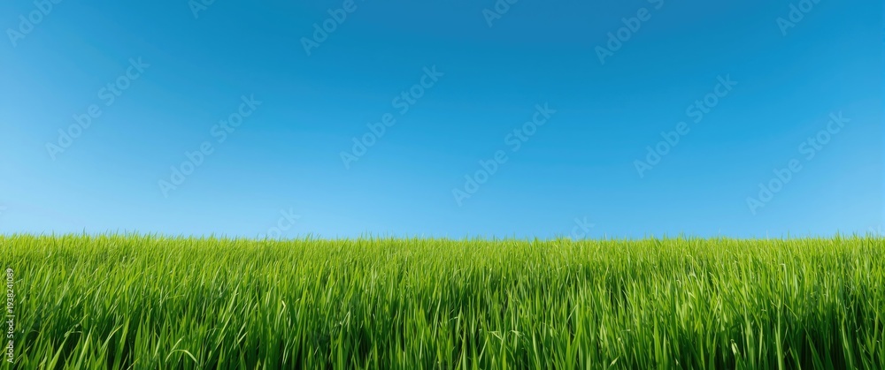Fototapeta premium bright emerald meadow framed by a clear blue sky