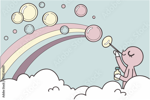 Soft bubble sky scene cartoon background simple vector illustration