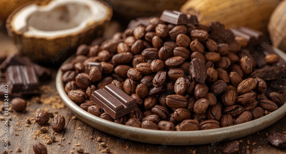 Fototapeta premium Cocoa derived chocolate used for baking and desserts