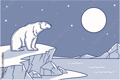 Arctic iceberg at night cartoon background simple vector illustration