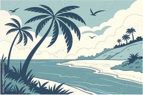 Tropical island lagoon cartoon background simple vector illustration