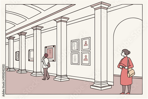 Museum gallery hall cartoon background simple vector illustration