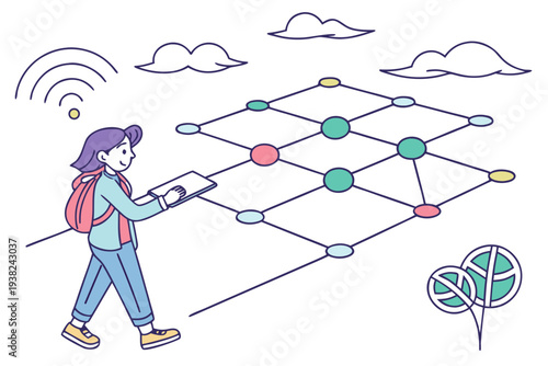 Digital virtual world grid cartoon simple vector illustration