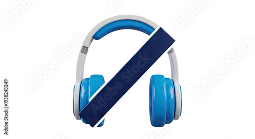 3D Render of Blue and White Headphones with Diagonal Dark Blue Stripe