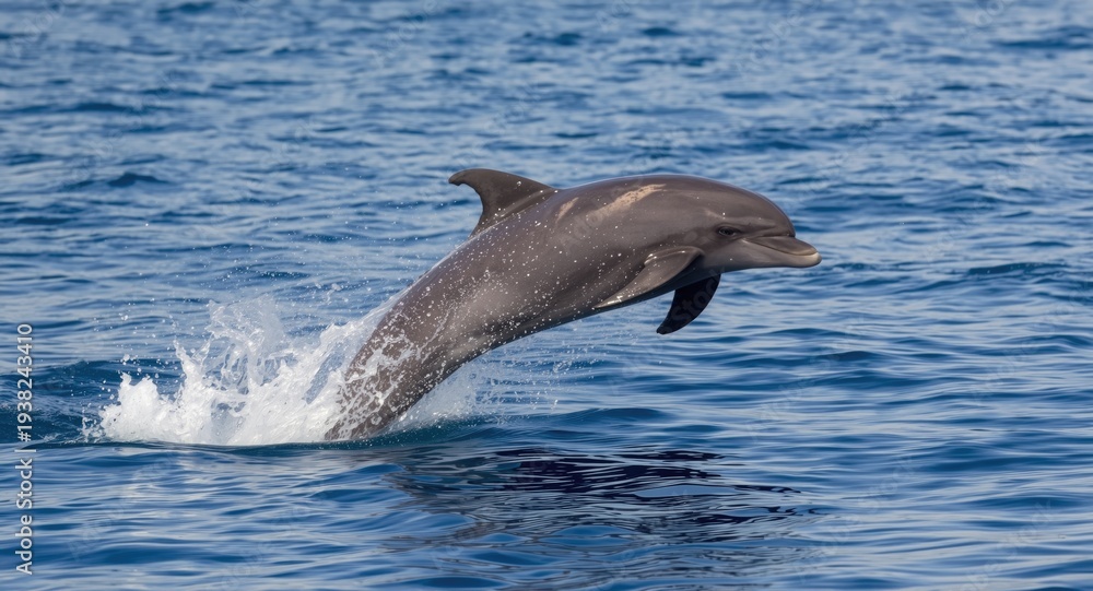 Naklejka premium Dynamic tursiops truncatus dolphin breaching ocean surface