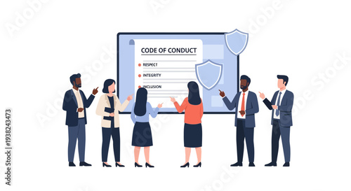 Business people discussing code conduct policy.