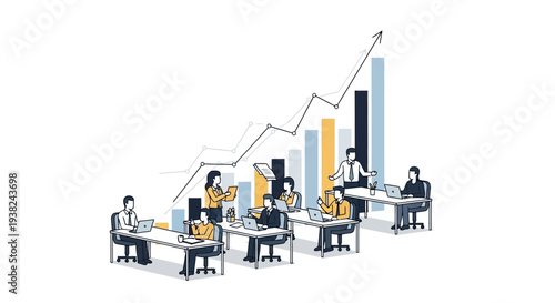 Business people working at office desks.