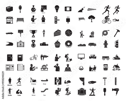 A collection of various black silhouettes on a white background silhouette