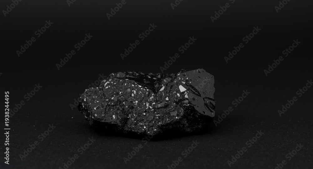 Fototapeta premium Black volcanic glass obsidian resting on a smooth dark backdrop